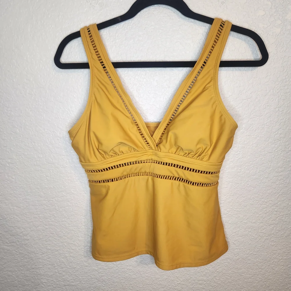 Time And Tru Womens Missy Tankini Swim Top Yellow Boho Travel Retro M 8 10